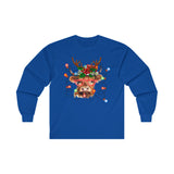 Christmas Lights Highland Cow Long Sleeve Tee