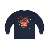 Christmas Lights Highland Cow Long Sleeve Tee