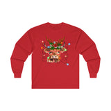 Christmas Lights Highland Cow Long Sleeve Tee