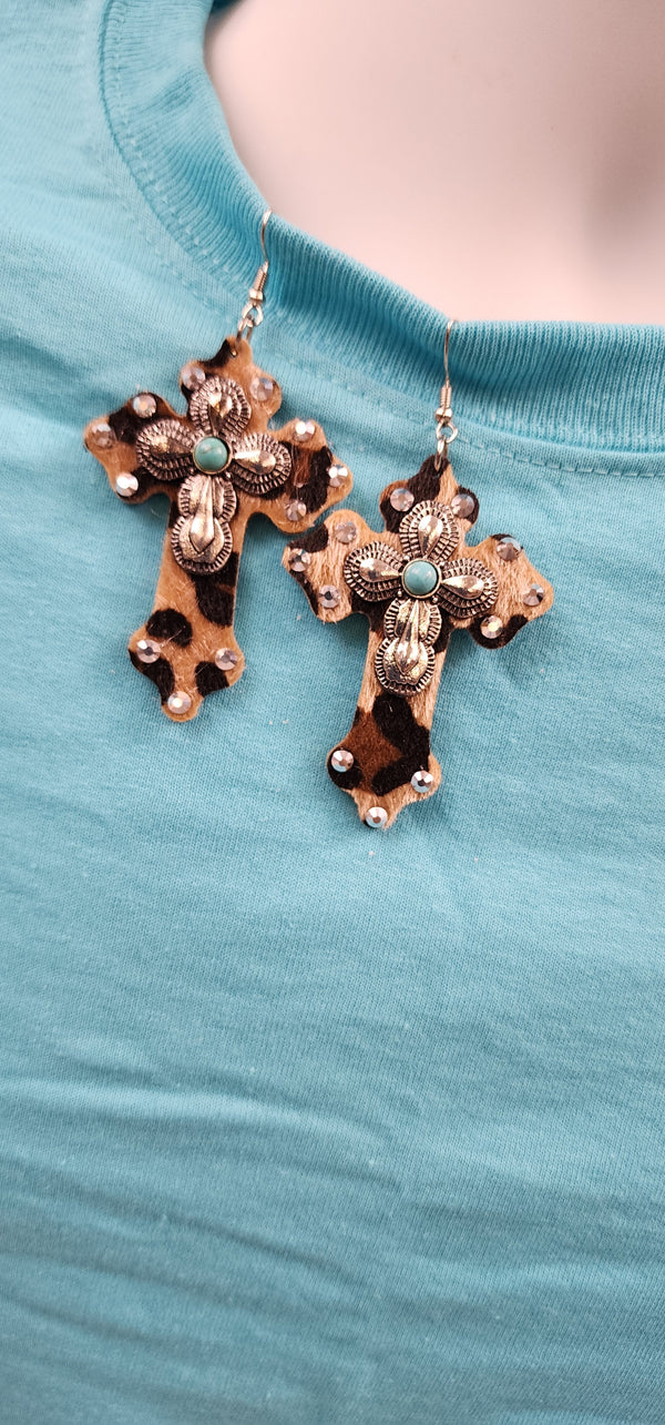 Animal Print Cross Earrings
