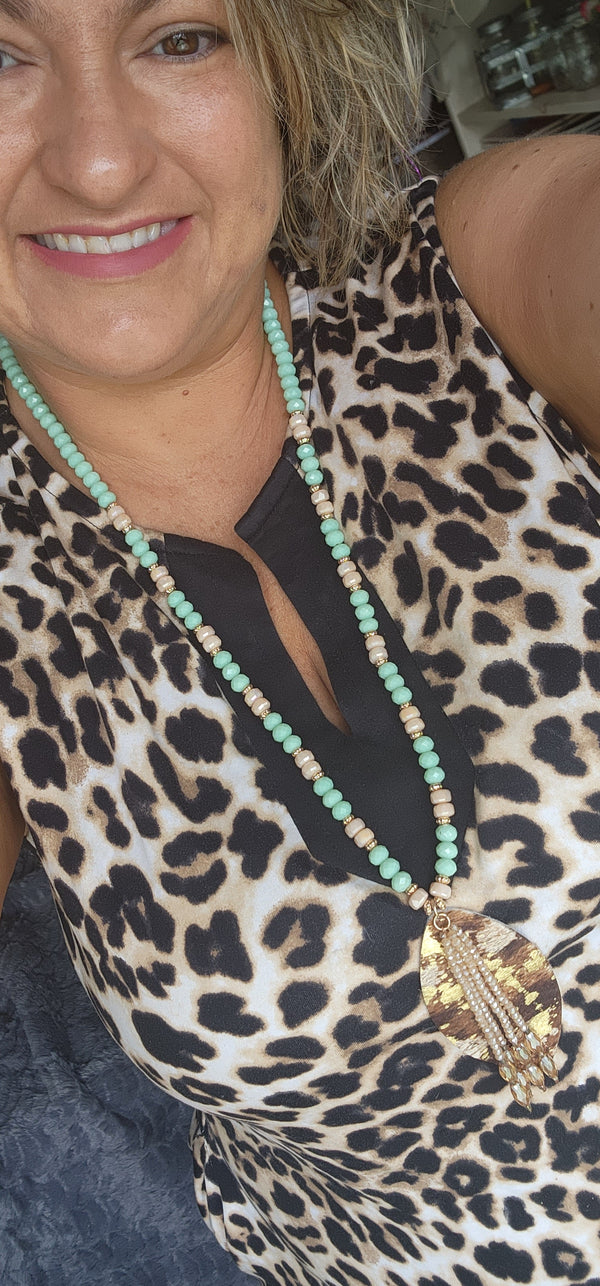 Beaded and Layered Animal Print Necklace