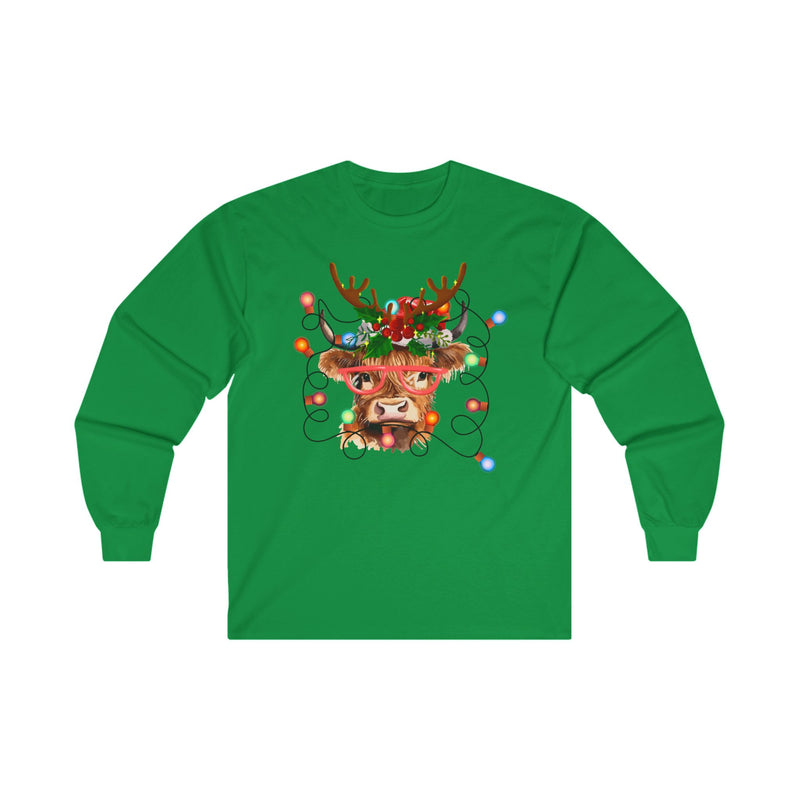 Christmas Lights Highland Cow Long Sleeve Tee