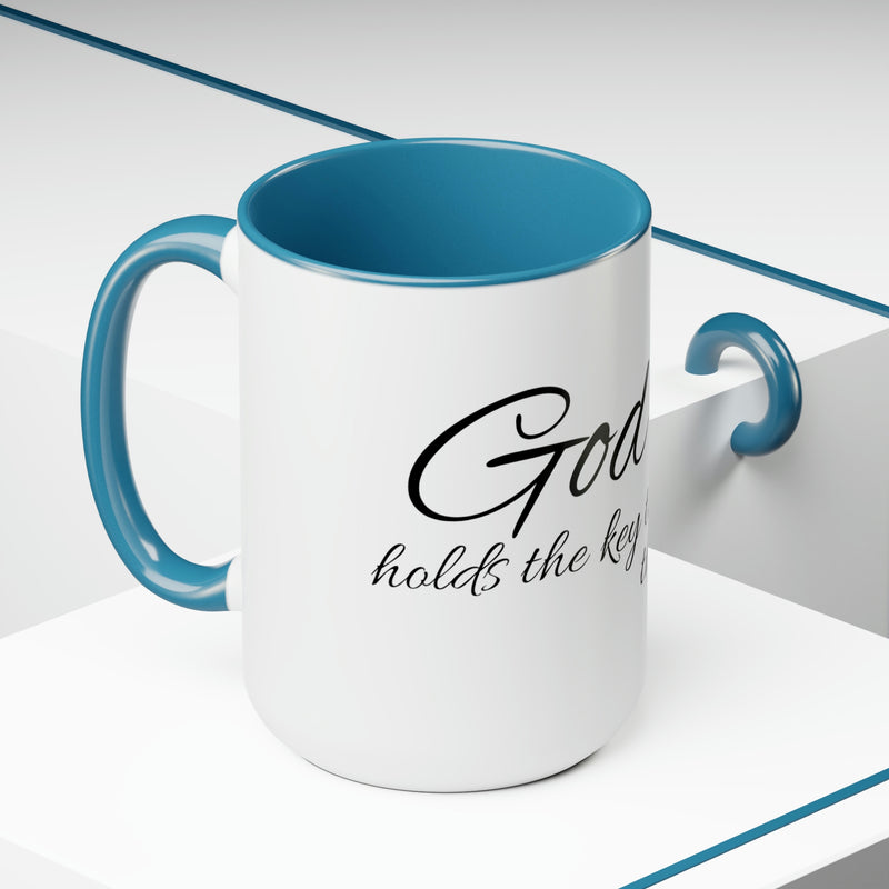 God Holds The Key Coffee Mugs, 15oz